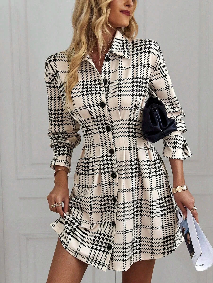 Saskia Plaid Button Front Shirt Dress - front view