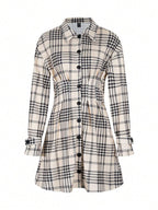 Saskia Plaid Button Front Shirt Dress - view 3