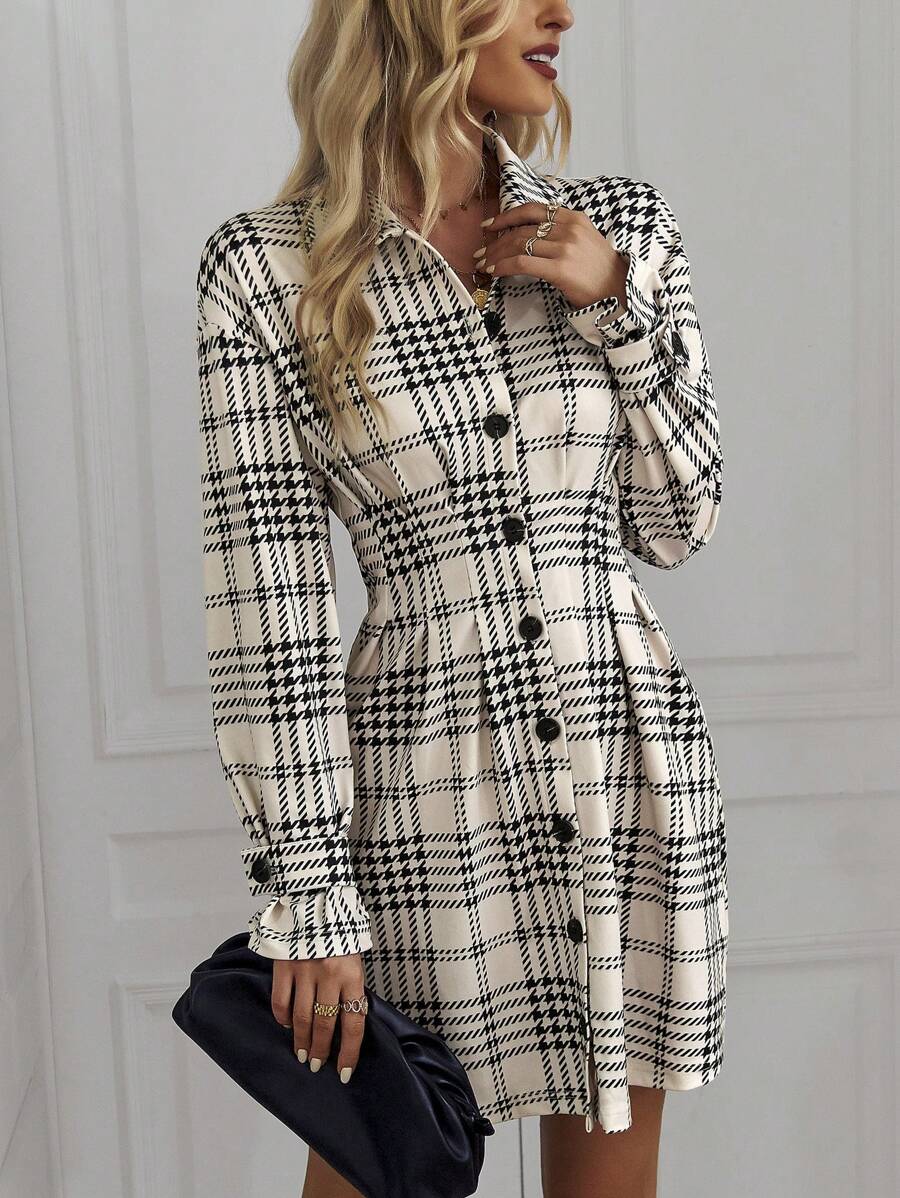 Saskia Plaid Button Front Shirt Dress - view 7