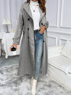 Pariaura Women's Autumn/Winter Herringbone Pattern Lapel Collar Double-Breasted Long Elegant Overcoat Fall Cloth For Women oaklynwear
