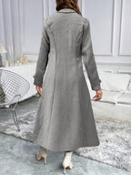 Ella Herringbone Lapel Double-Breasted Long Overcoat, Elegant Winter Coat - view 3