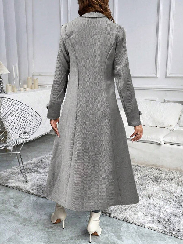 Pariaura Women's Autumn/Winter Herringbone Pattern Lapel Collar Double-Breasted Long Elegant Overcoat Fall Cloth For Women oaklynwear