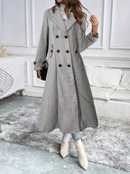 Ella Herringbone Lapel Double-Breasted Long Overcoat, Elegant Winter Coat - view 4