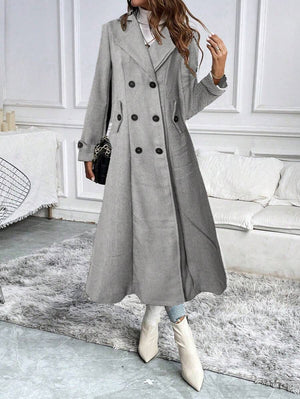 Pariaura Women's Autumn/Winter Herringbone Pattern Lapel Collar Double-Breasted Long Elegant Overcoat Fall Cloth For Women oaklynwear