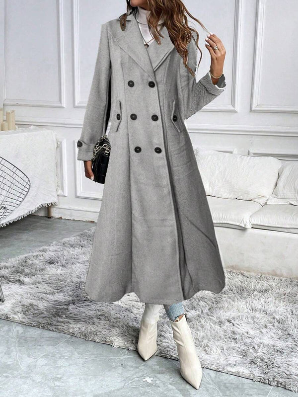Pariaura Women's Autumn/Winter Herringbone Pattern Lapel Collar Double-Breasted Long Elegant Overcoat Fall Cloth For Women oaklynwear