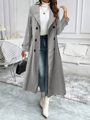 Pariaura Women's Autumn/Winter Herringbone Pattern Lapel Collar Double-Breasted Long Elegant Overcoat Fall Cloth For Women oaklynwear