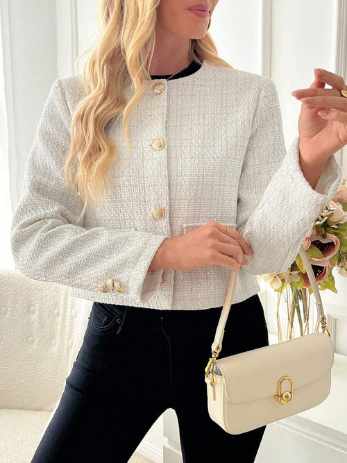 Cora Round Neck Tweed Button Front Jacket - view 2