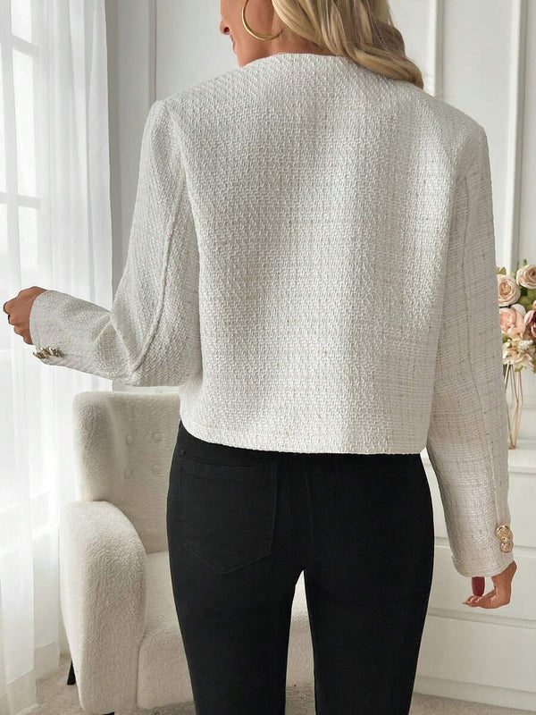 Cecelia | Round Neck Tweed Button Front Jacket, Elegant Cropped Coat oaklynwear