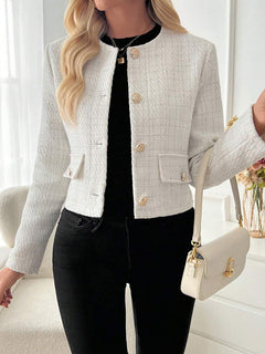 Cecelia | Round Neck Tweed Button Front Jacket, Elegant Cropped Coat oaklynwear