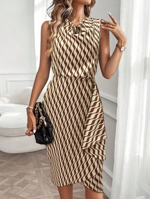 Libby | Geometric Print Cowl Neck Asymmetric Hem Dress