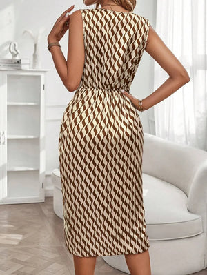 Libby | Geometric Print Cowl Neck Asymmetric Hem Dress