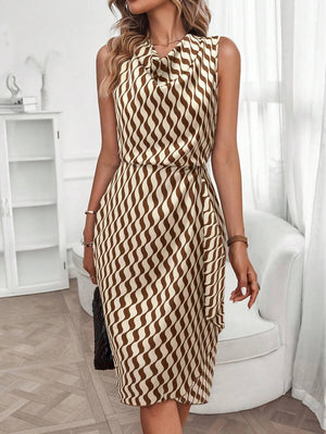 Libby | Geometric Print Cowl Neck Asymmetric Hem Dress
