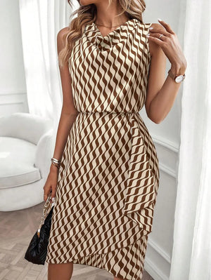 Libby | Geometric Print Cowl Neck Asymmetric Hem Dress