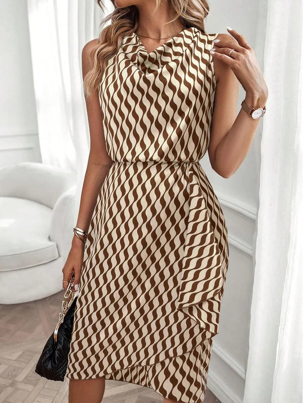 Libby | Geometric Print Cowl Neck Asymmetric Hem Dress