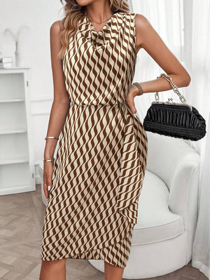 Libby | Geometric Print Cowl Neck Asymmetric Hem Dress