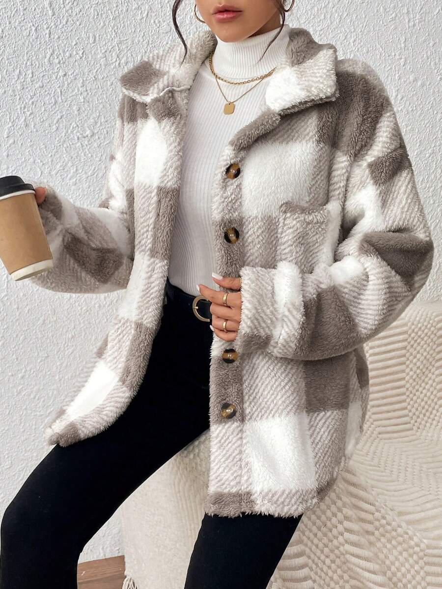 Tamsin Gingham Teddy Button Front Jacket - view 11