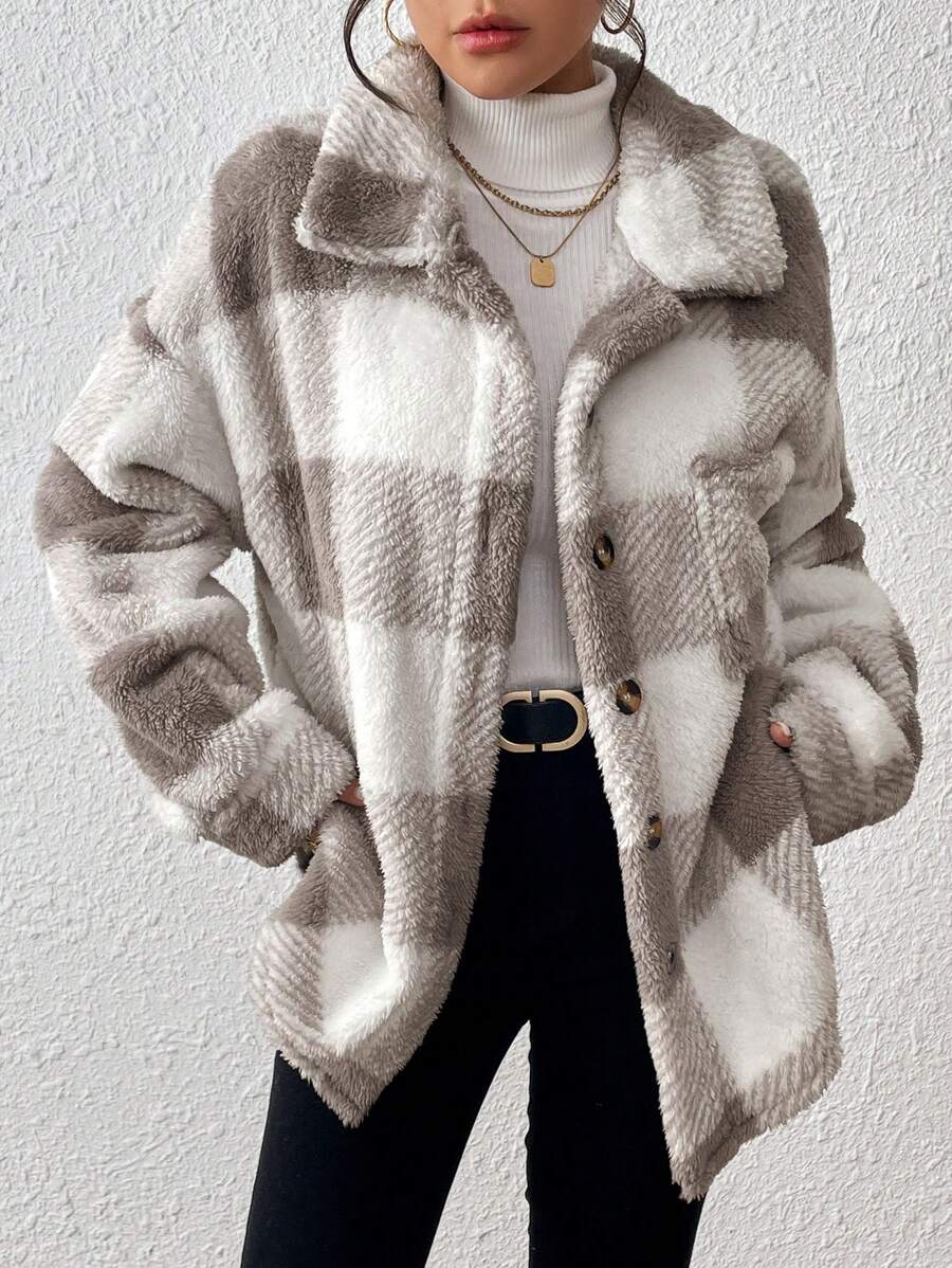 Tamsin Gingham Teddy Button Front Jacket - view 12