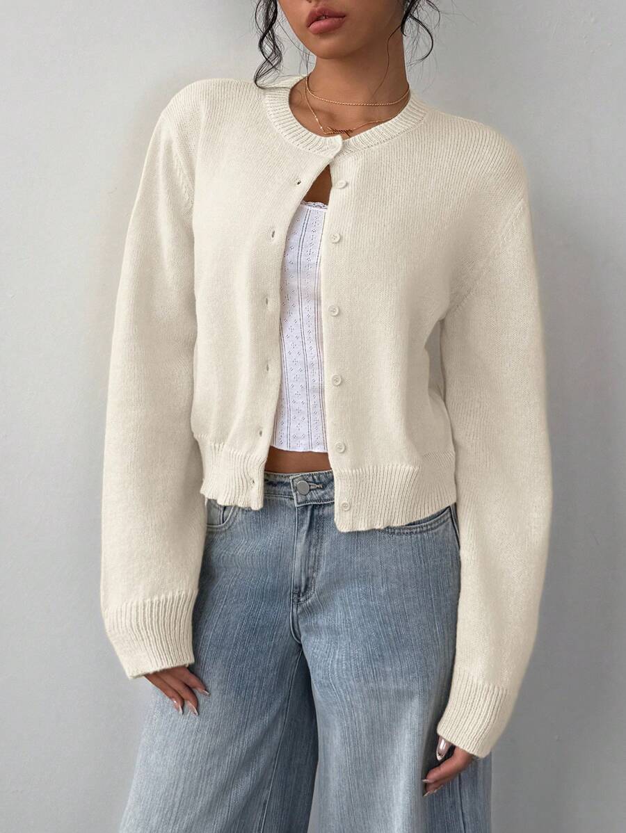 Adeline | Round Neck Button Front Cardigan, Cropped Everyday Knit oaklynwear