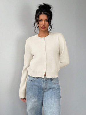 Adeline | Round Neck Button Front Cardigan, Cropped Everyday Knit oaklynwear