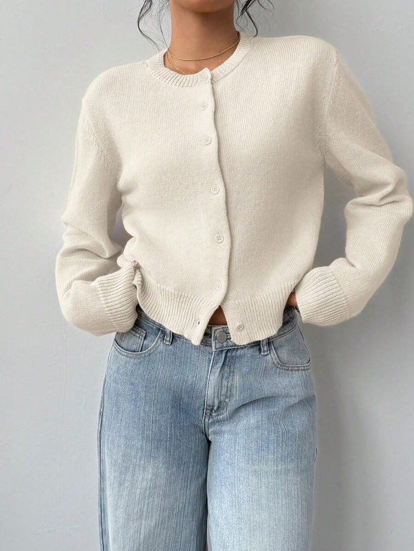 Adeline | Round Neck Button Front Cardigan, Cropped Everyday Knit oaklynwear