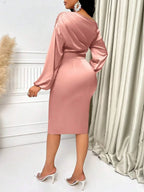 Lottie Asymmetric Neck Ruched Satin Midi Dress - view 2
