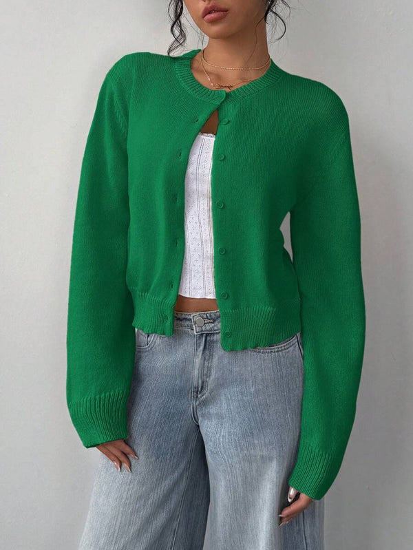 Adeline | Round Neck Button Front Cardigan, Cropped Everyday Knit oaklynwear
