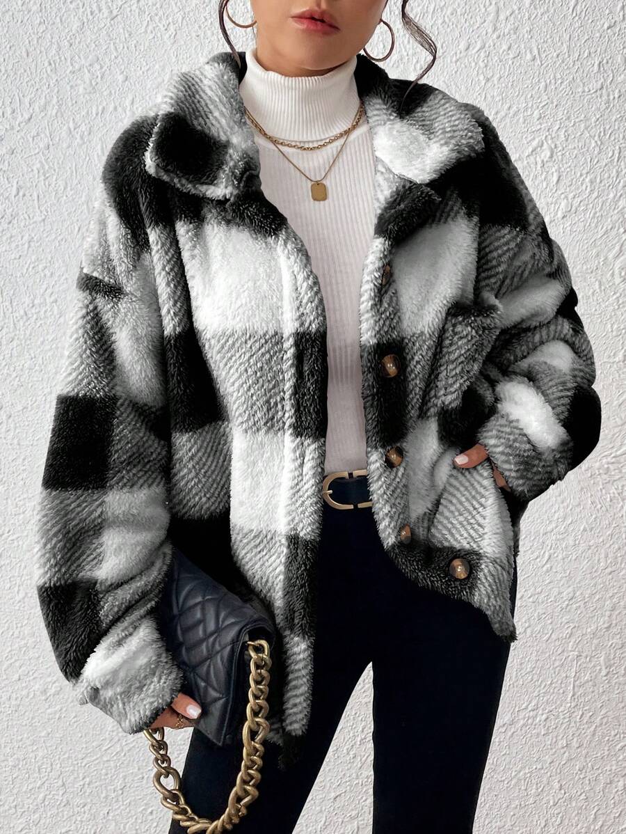 Tamsin Gingham Teddy Button Front Jacket - view 17