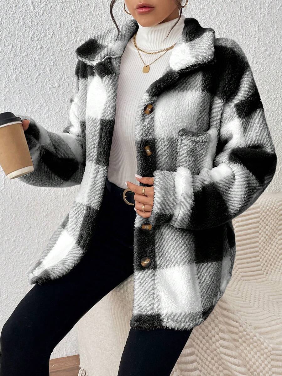 Tamsin Gingham Teddy Button Front Jacket - view 19