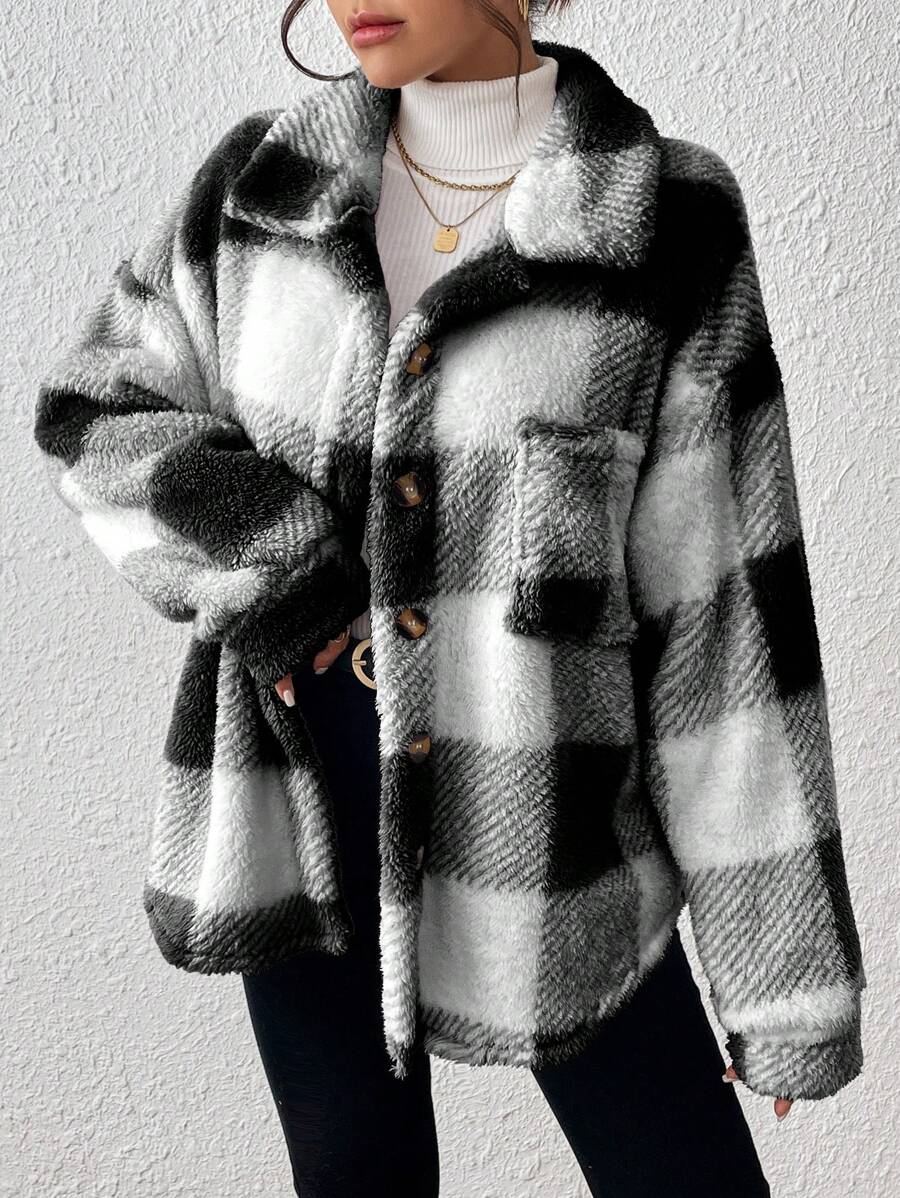 Tamsin Gingham Teddy Button Front Jacket - view 20