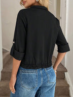 Hettie Stand Collar Drawstring Short Jacket - view 10