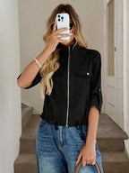 Hettie Stand Collar Drawstring Short Jacket - view 12