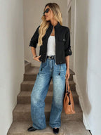 Hettie Stand Collar Drawstring Short Jacket - view 13