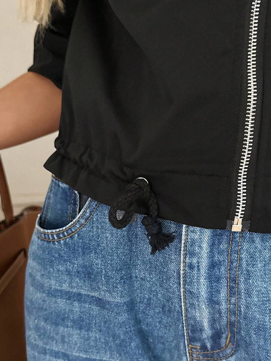 Hettie Stand Collar Drawstring Short Jacket - view 14