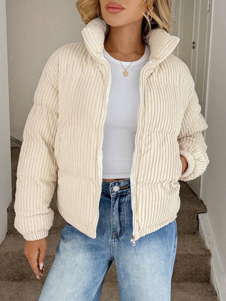 Marnie Zip Front Corduroy Padded Coat - front view