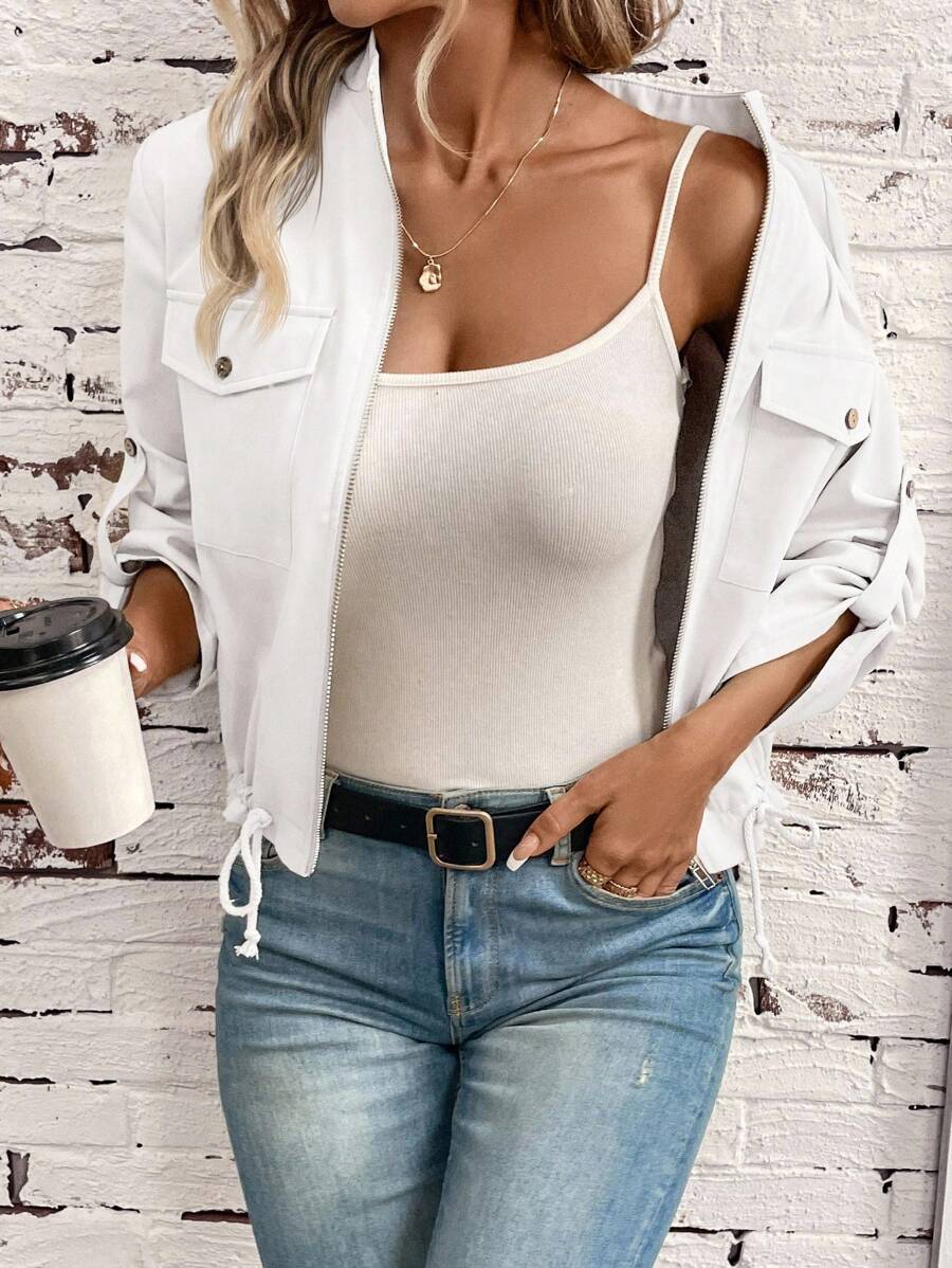 Hettie Stand Collar Drawstring Short Jacket - view 31