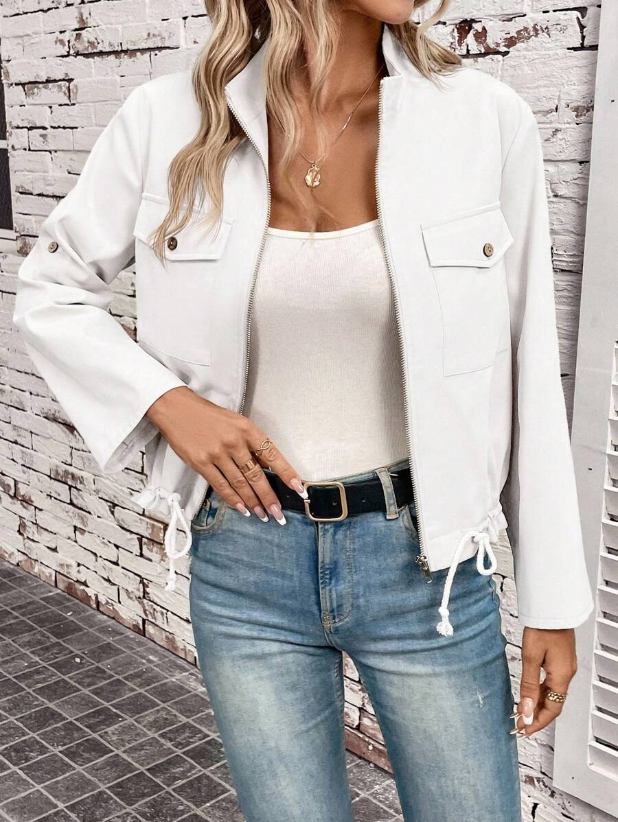 Hettie Stand Collar Drawstring Short Jacket - view 33