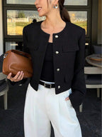 Betsy Round Neck Textured Button Front Jacket - view 2