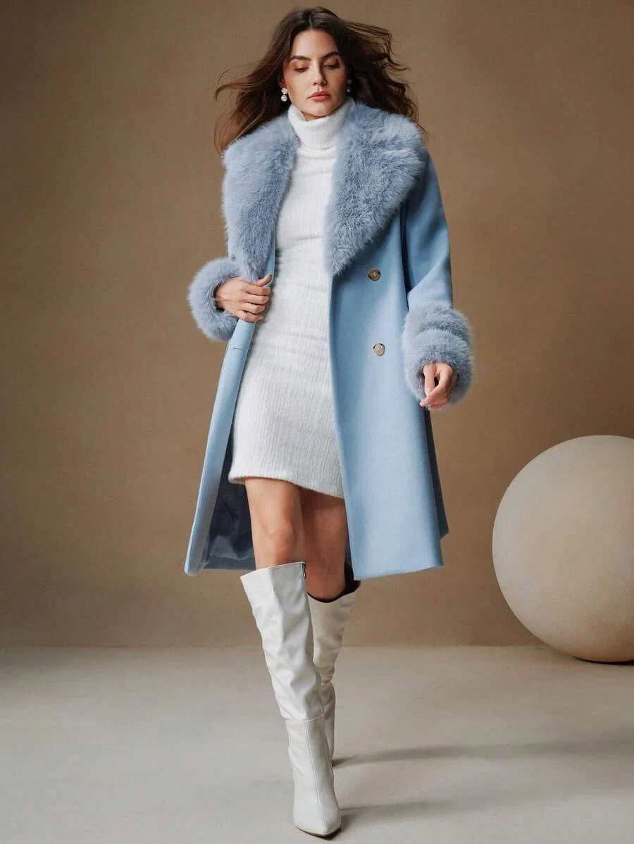 Junie Faux Fur Collar Double-Breasted Midi Coat - view 2