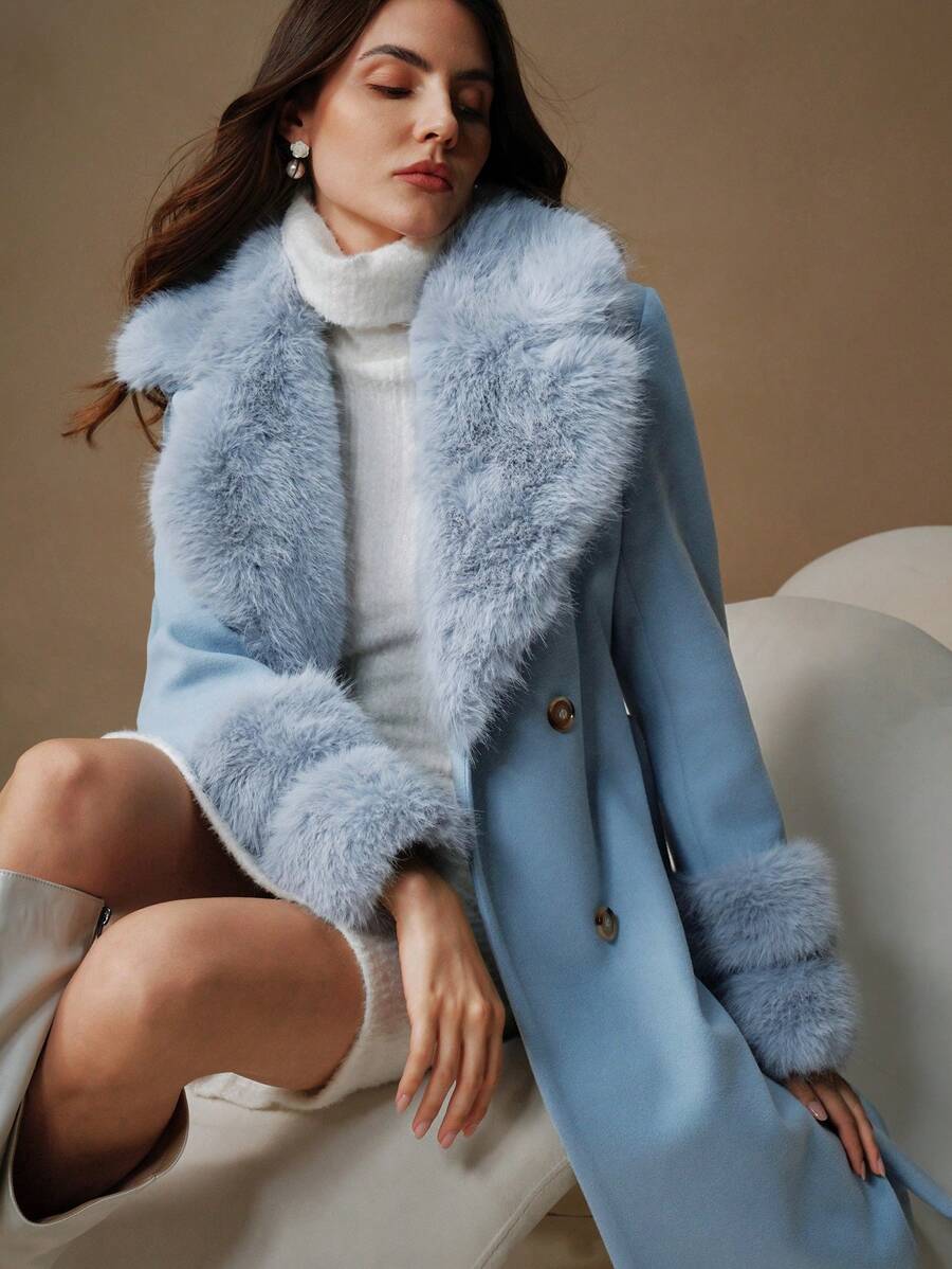 Junie Faux Fur Collar Double-Breasted Midi Coat - view 3