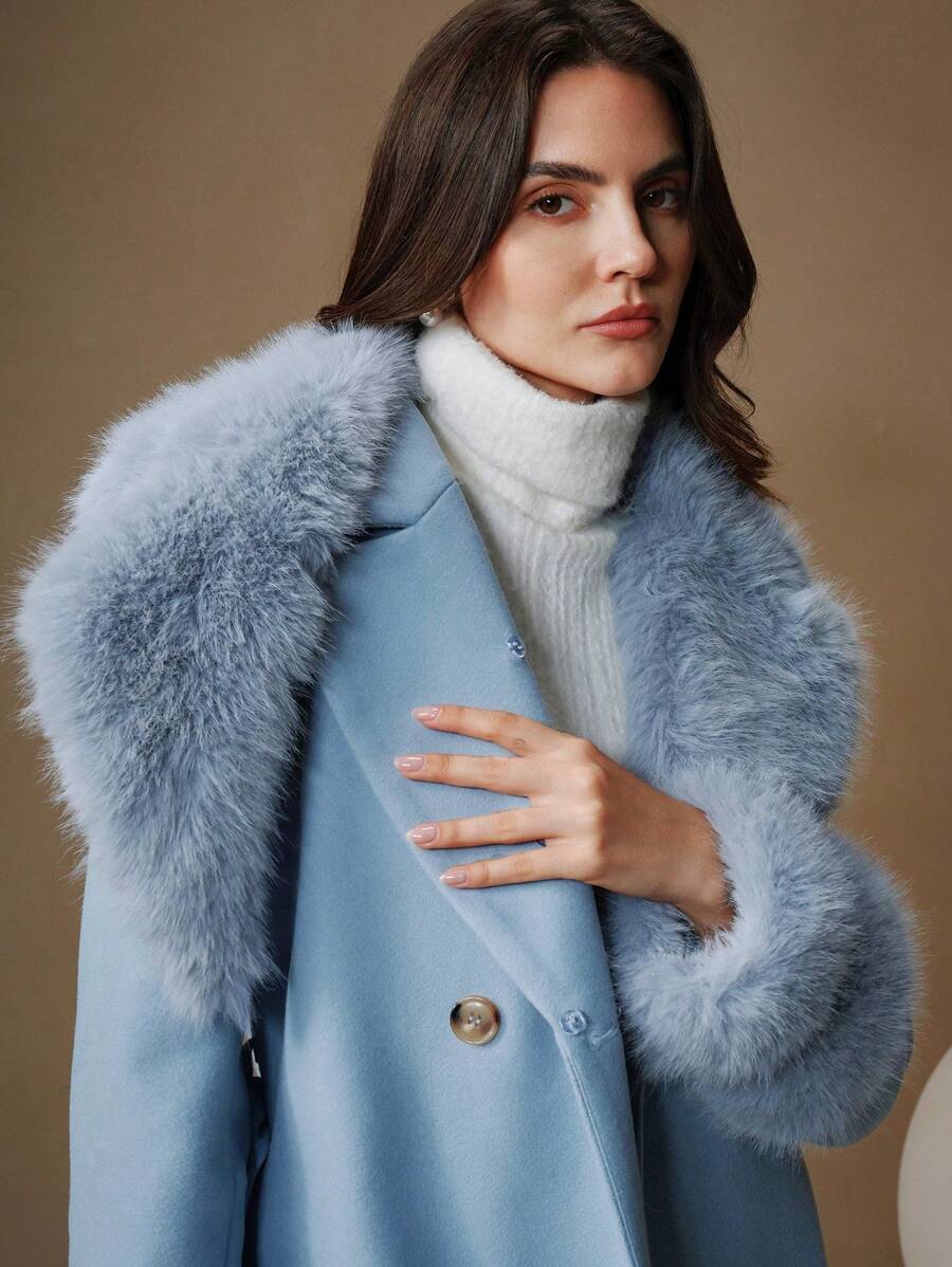 Junie Faux Fur Collar Double-Breasted Midi Coat - view 4