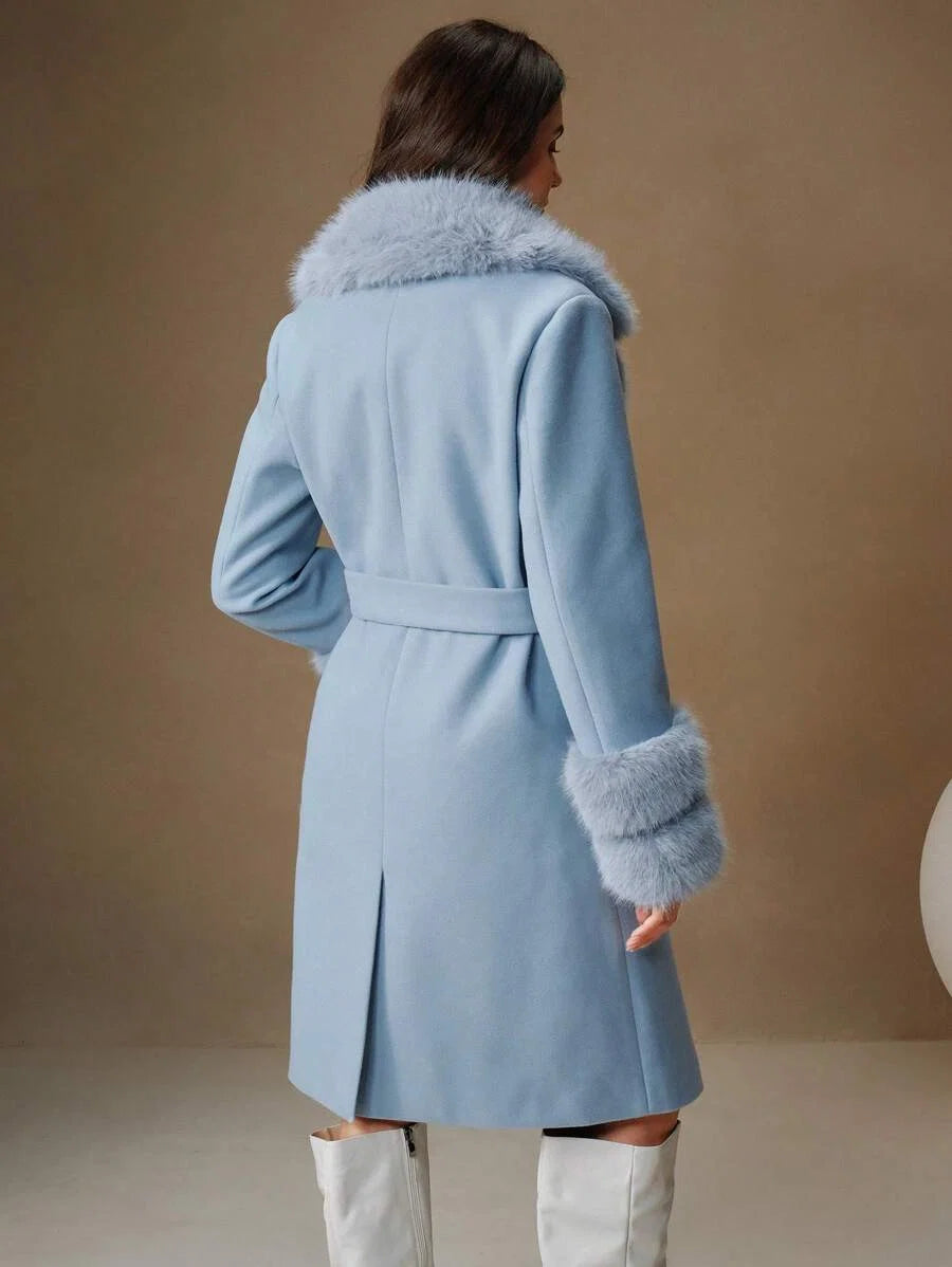 Junie Faux Fur Collar Double-Breasted Midi Coat - view 5