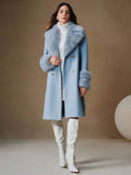 Junie Faux Fur Collar Double-Breasted Midi Coat - front view