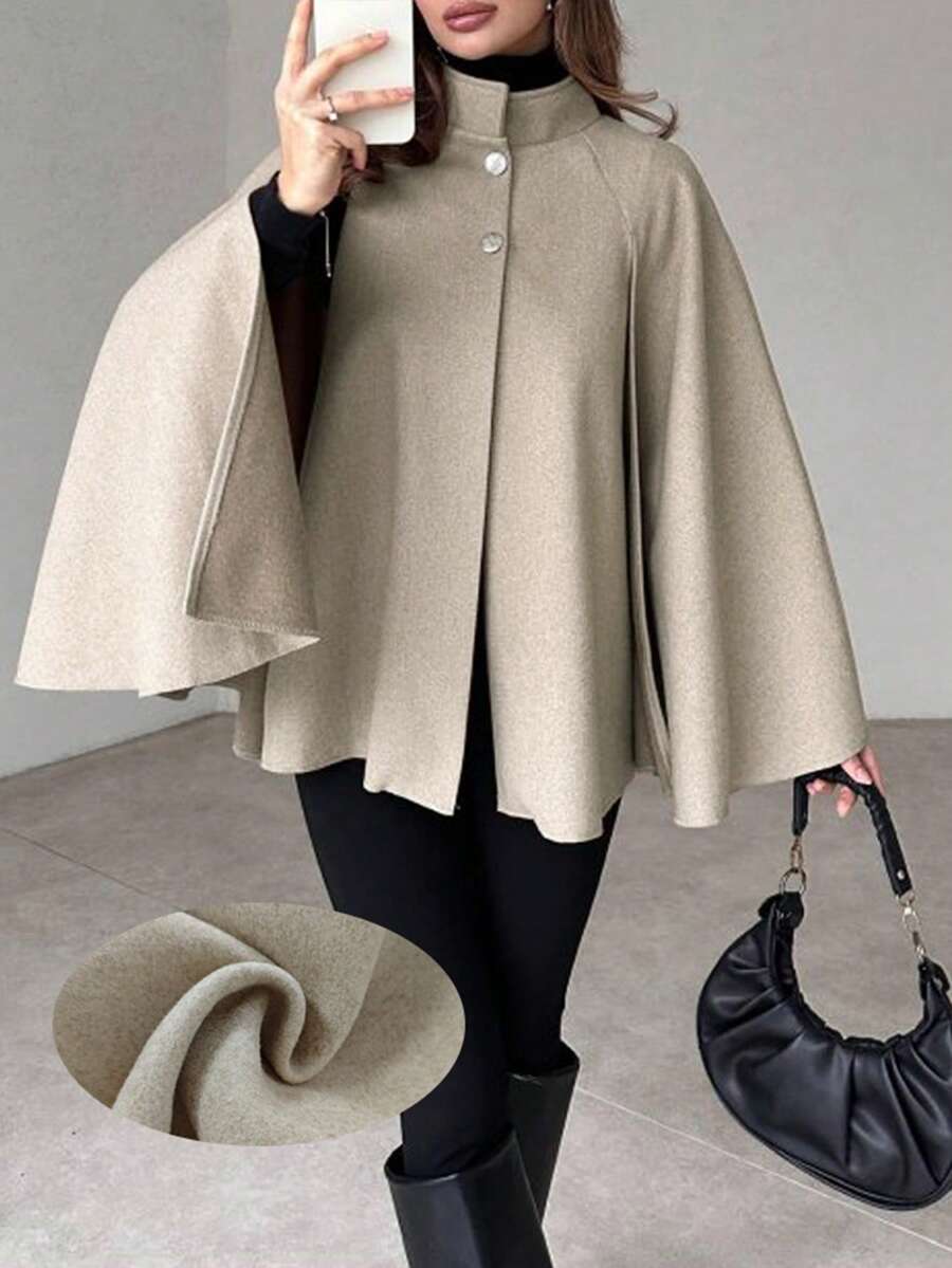 Hazel Cape Sleeve Stand Collar Overcoat - view 2