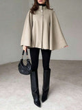 Hazel Cape Sleeve Stand Collar Overcoat - front view