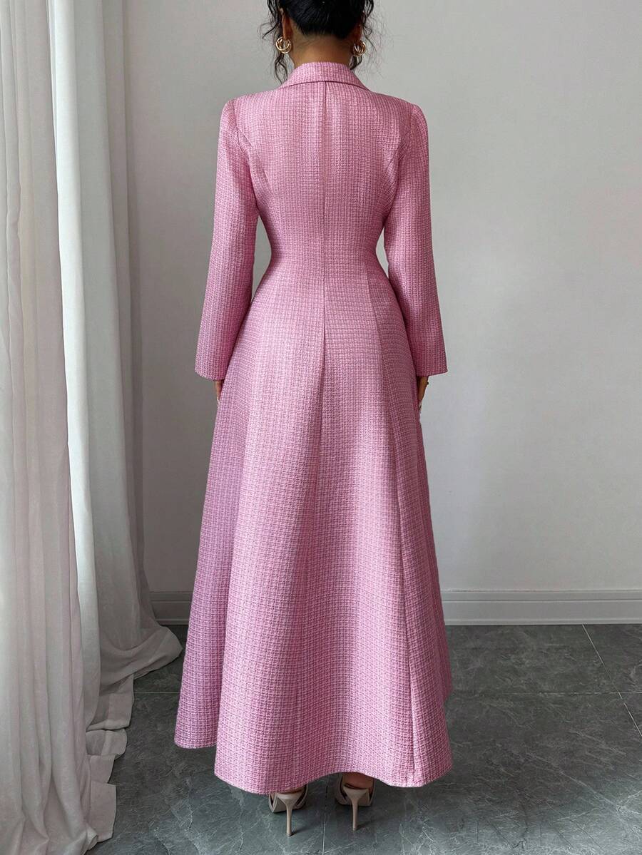 Kit Lapel Button-Front A-Line Long Dress - view 6