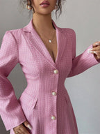 Kit Lapel Button-Front A-Line Long Dress - view 9