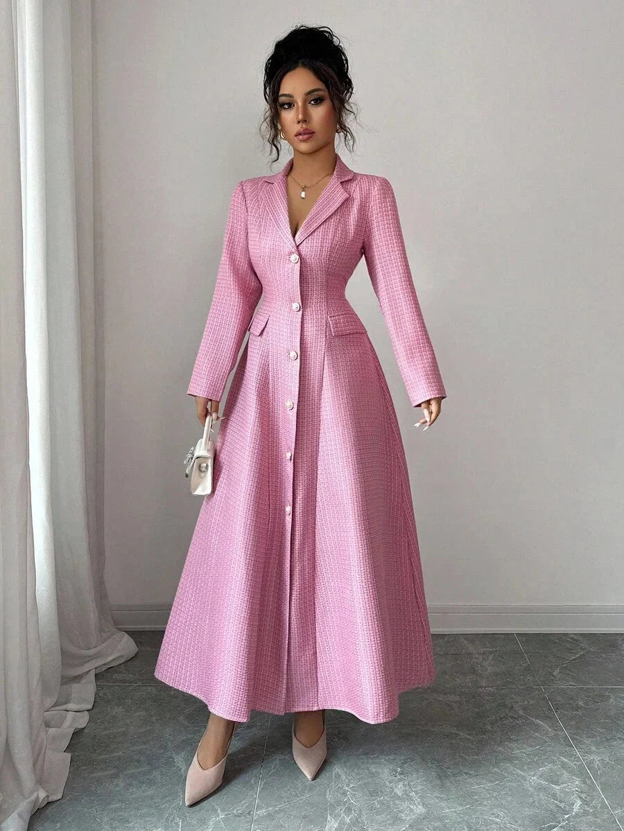 Kit Lapel Button-Front A-Line Long Dress - view 5