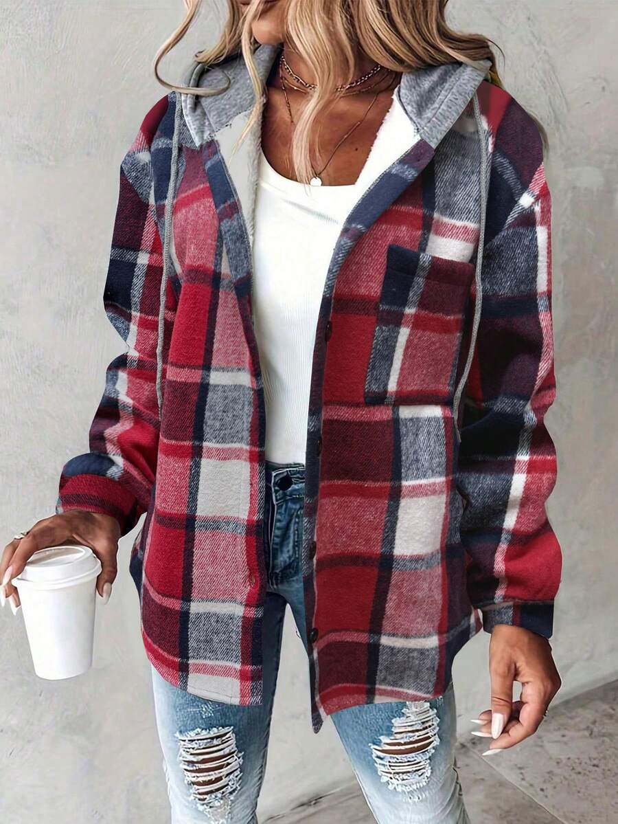 Dolly Plaid Hooded Button Front Jacket - view 6