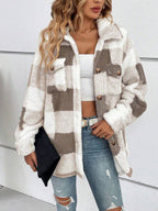 Grace Checked Plush Collared Coat, Cosy Thigh-Length Jacket - view 3