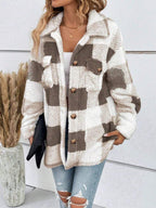 Grace Checked Plush Collared Coat, Cosy Thigh-Length Jacket - view 6